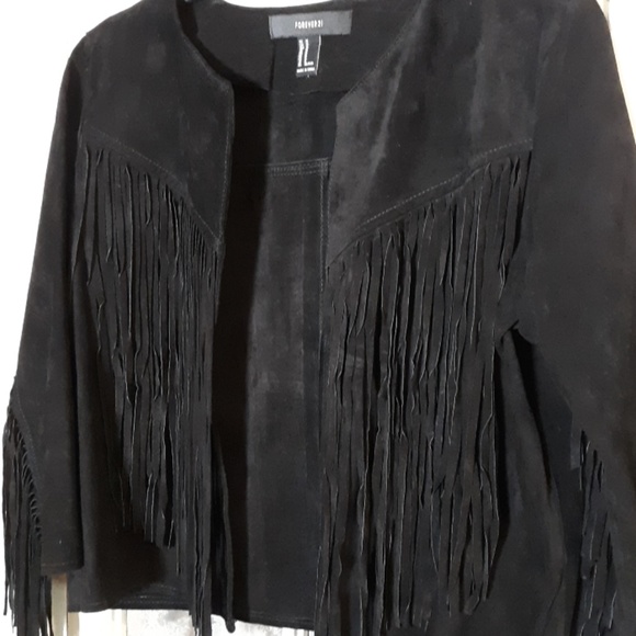 black fringe jacket forever 21